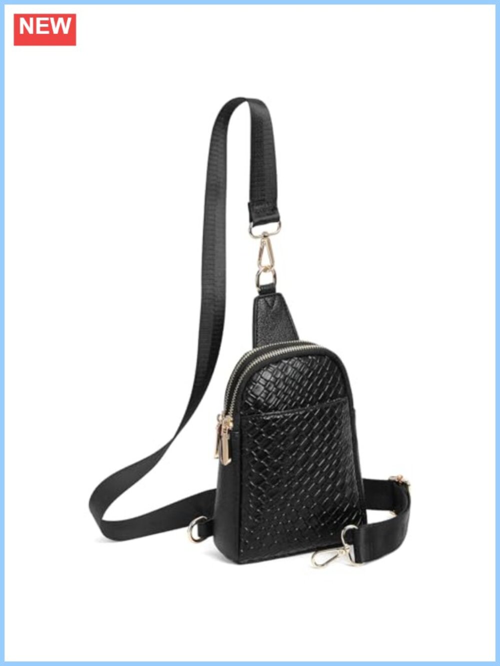 Woven Vegan Leather Small Sling Bag Crossbody Purse Fanny Pack